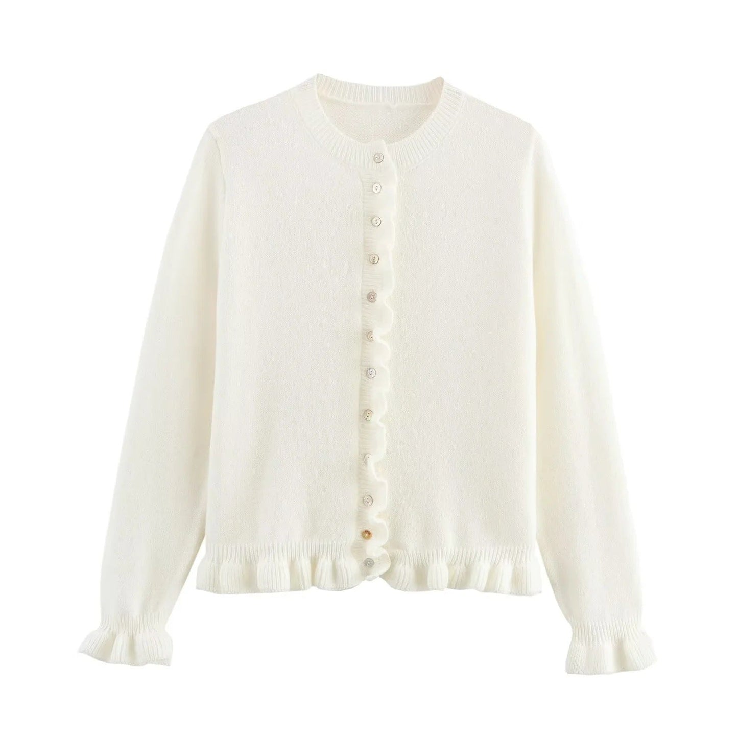 Stylischer Cardigan Damen Rüschen Knopfdesign