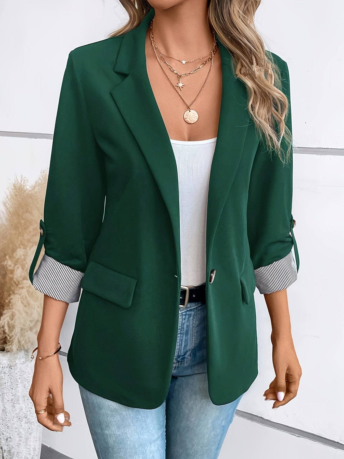 Stylischer Blazer Taillierte Passform Einknopf Revers