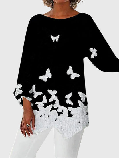 Damen Langarmtop Schmetterling Motiv