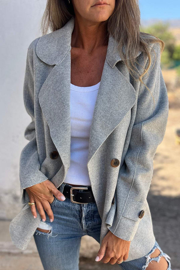 Stylische Freizeitjacke Langarm Revers Knopf Blau