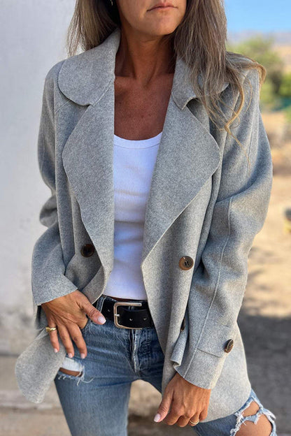 Stylische Freizeitjacke Langarm Revers Knopf Blau