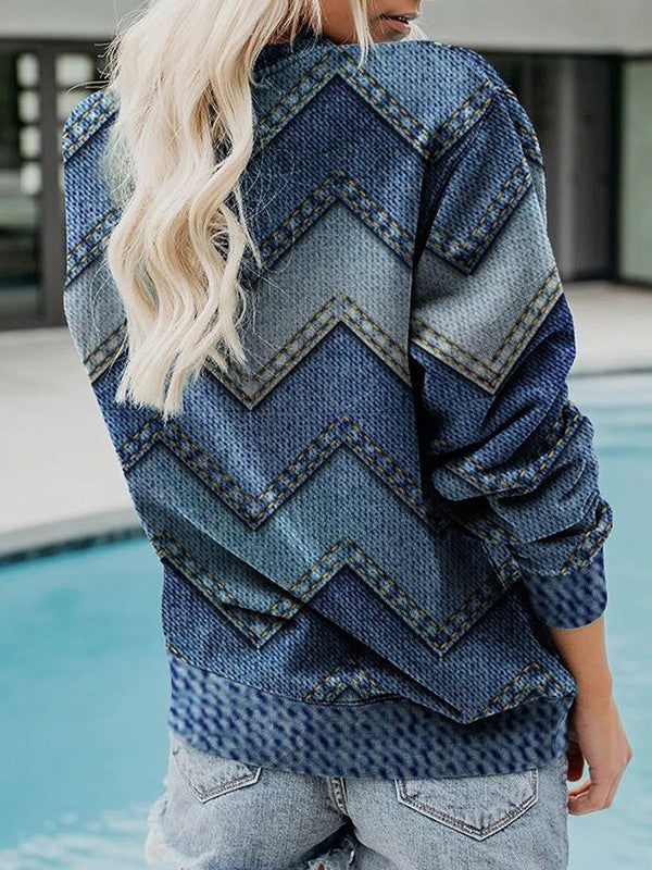 Stylischer Pullover Geometrisches Muster Rundhals - IdealeKleiden