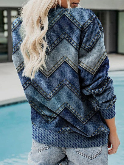 Stylischer Pullover Geometrisches Muster Rundhals - IdealeKleiden