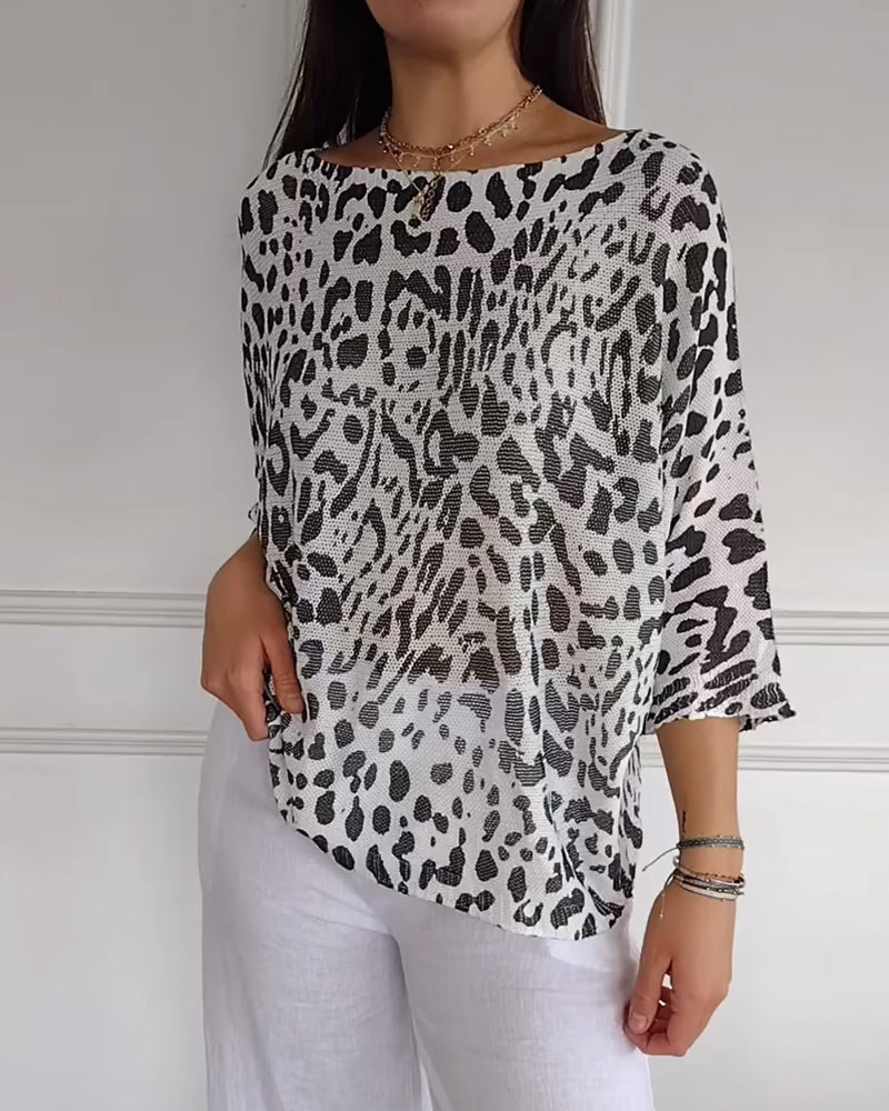 Leopardenkleid Damen Dreiviertelarm Elegant