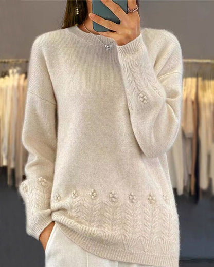 Stylischer Einfarbig Pullover Retro Chic - IdealeKleiden