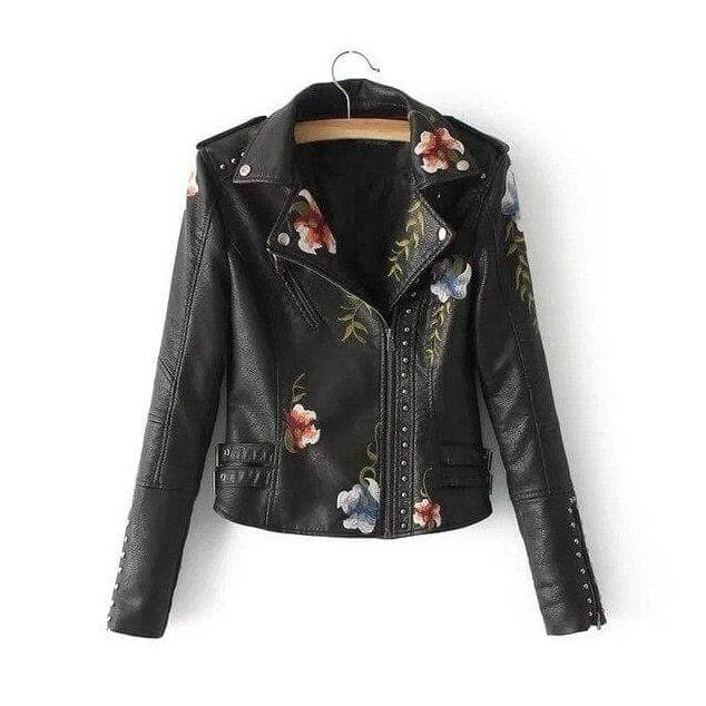 Damen Lederjacke Blumenmuster Elegant