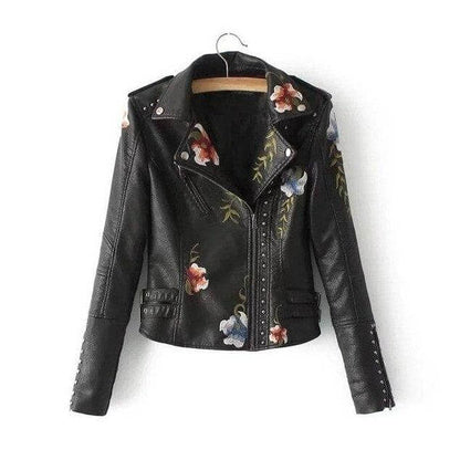 Damen Lederjacke Blumenmuster Elegant