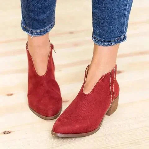 Stilvolle Stiefeletten V-Ausschnitt Spitze Zehen Reißverschluss - IdealeKleiden