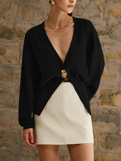 Eleganter Feinstrick-Cardigan mit Dekor-Knopf