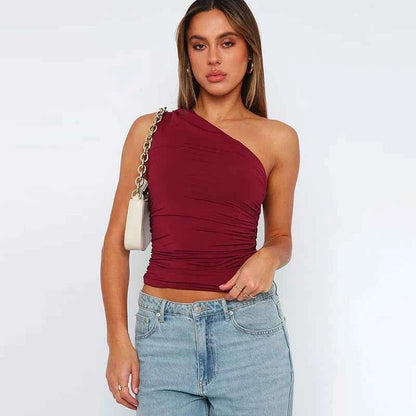 Damen Obertop Elegant Raffung Schulterfrei