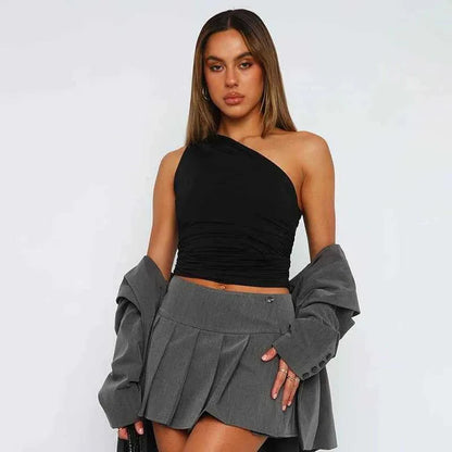 Damen Obertop Elegant Raffung Schulterfrei
