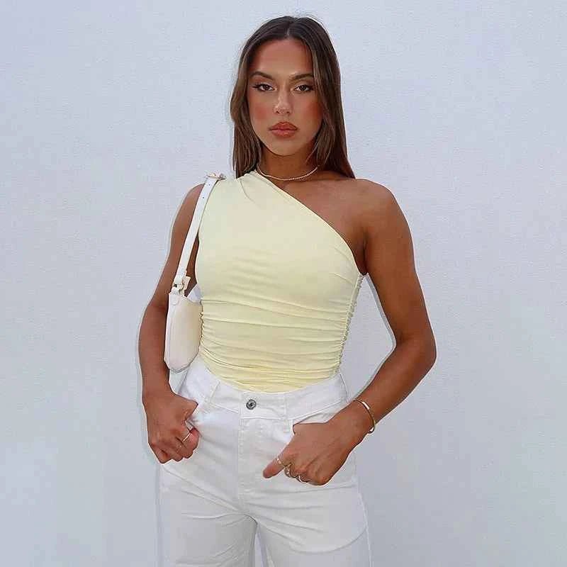 Damen Obertop Elegant Raffung Schulterfrei