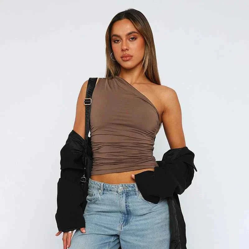 Damen Obertop Elegant Raffung Schulterfrei
