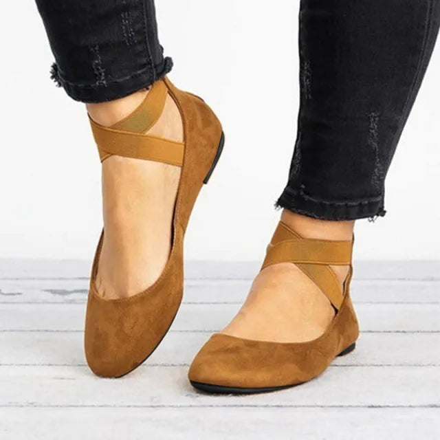 Damen Ballerinas Komfort Knöchelriemen
