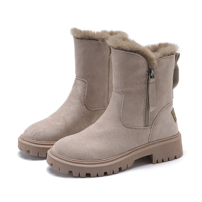 Stylische Stiefel Damen - Wildleder - Kunstfell Gefüttert - Chunky Sohle
