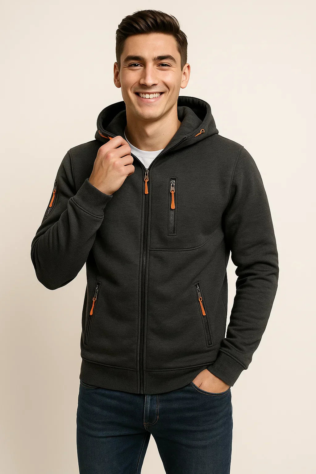 Herren Outdoorjacke Kapuze Taschen Funktionell