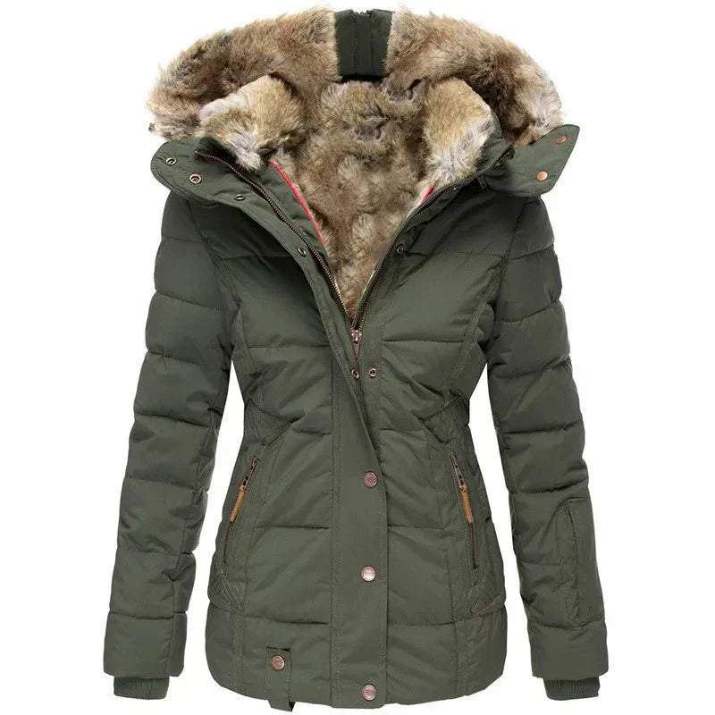 Damen Winterjacke Kapuze Kunstpelz Weich