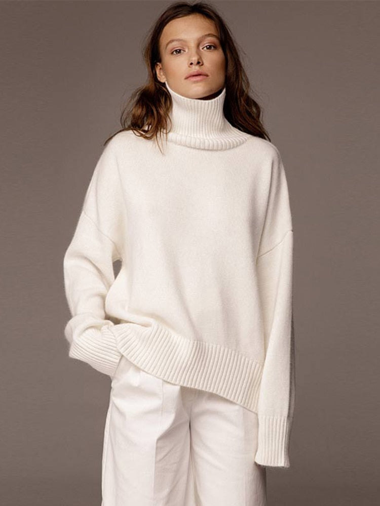 Große Damenpullover Oversized Rollkragen - IdealeKleiden