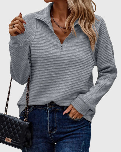 Damen Pullover Langarm Bequem Reißverschluss