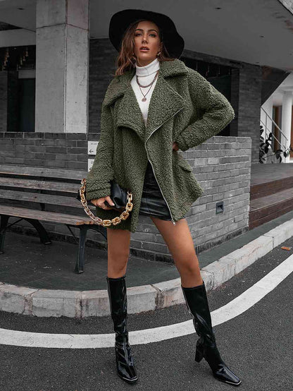 Stylische Teddyjacke mit Reißverschluss Kragen