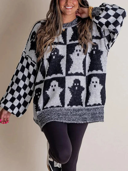 Gruselige Strickpulli Karo Muster Halloween