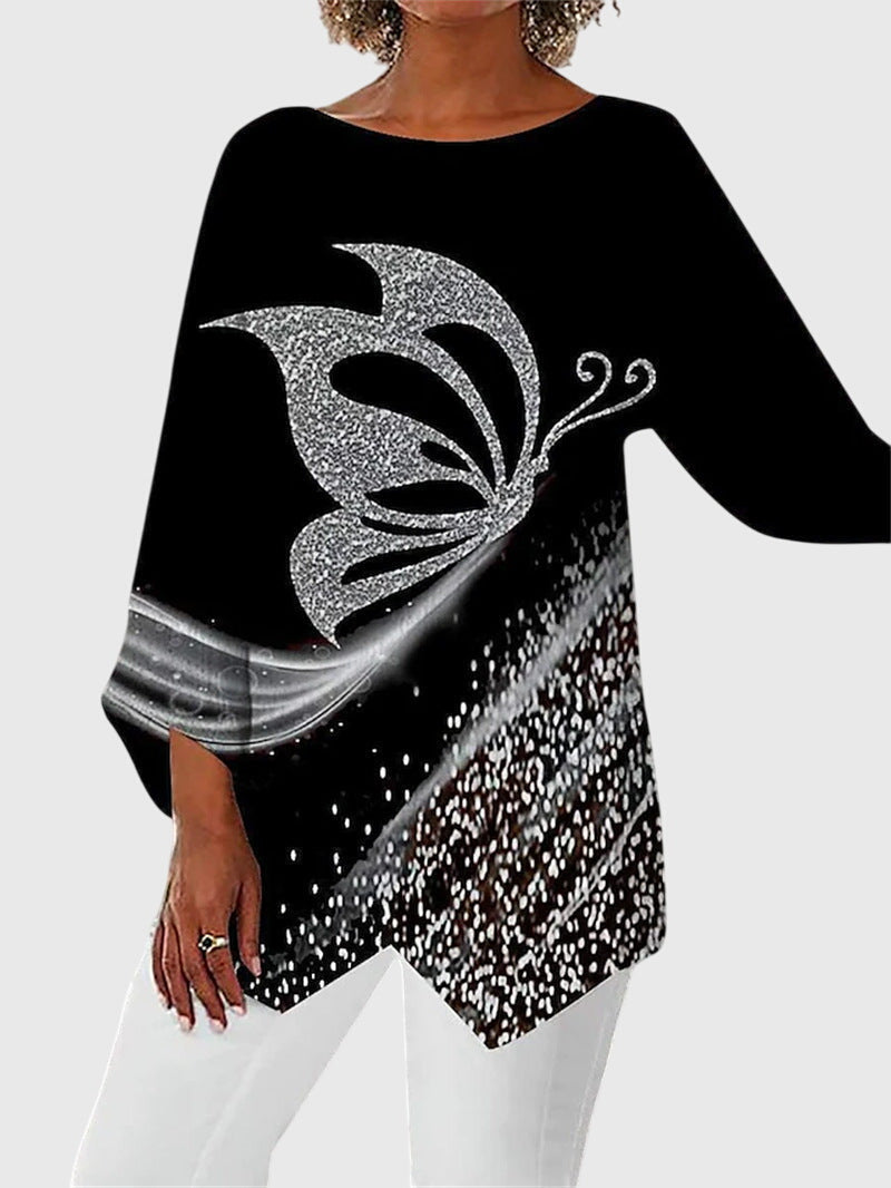 Damen Langarmtop Schmetterling Motiv - IdealeKleiden