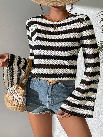 Damen T-Shirt Streifen Chic V-Ausschnitt