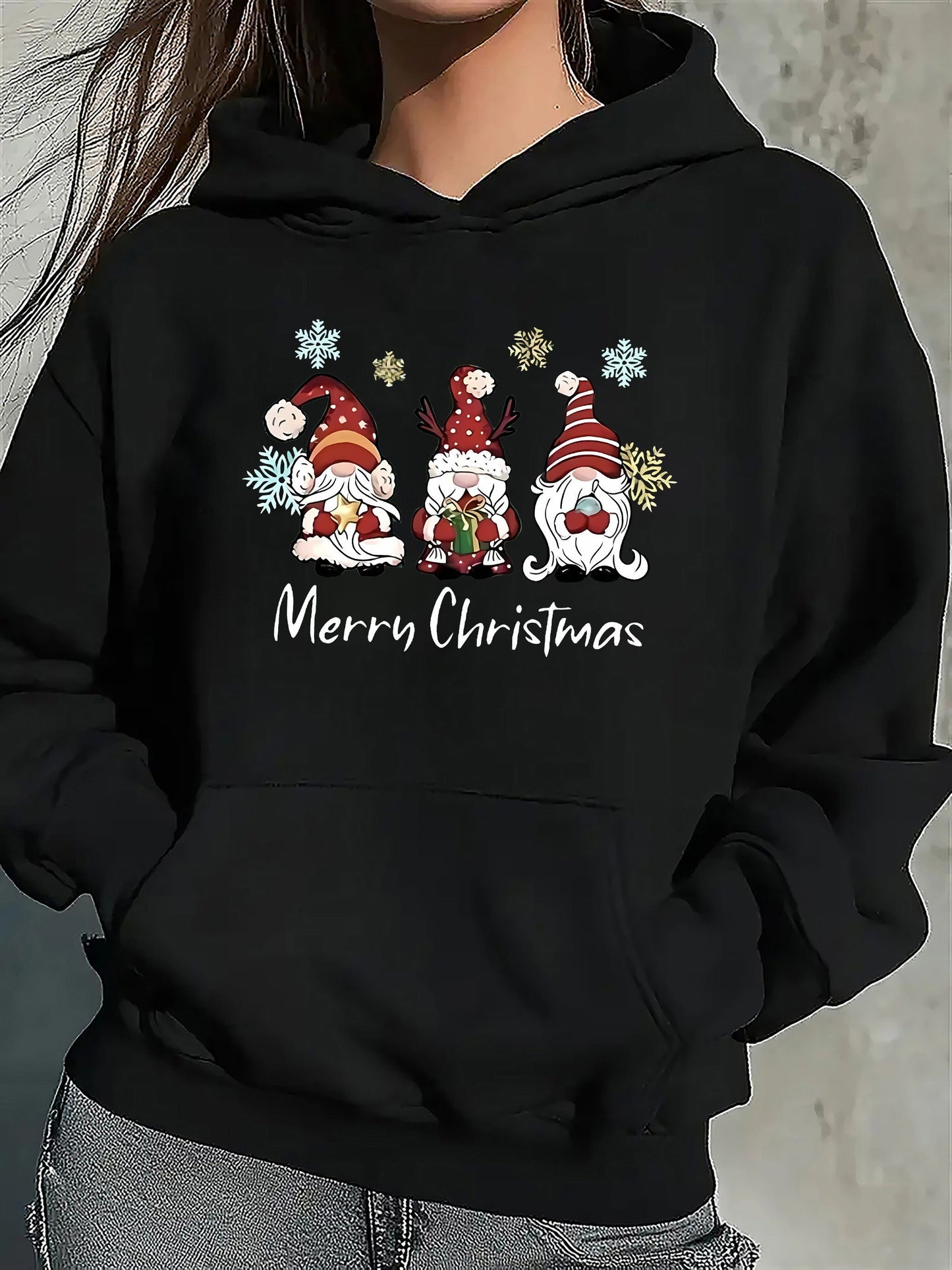 Weihnachtspullover Kapuze Baumwolle Festlich
