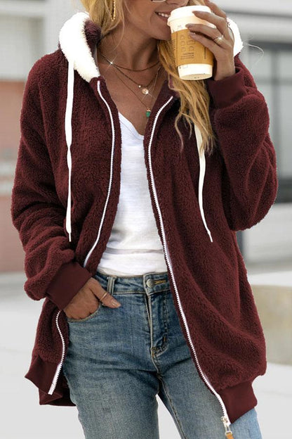 Weiche Kapuzenjacke Plüsch Reißverschluss Damen