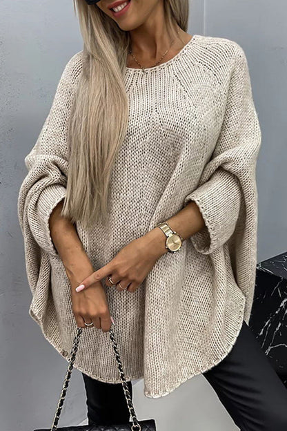Modische Poncho Bluse mit Rippenstrick