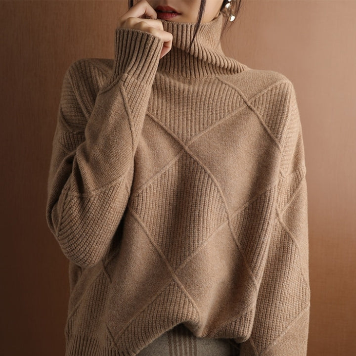 Gemütlicher Rollkragen Pullover Zopf Muster
