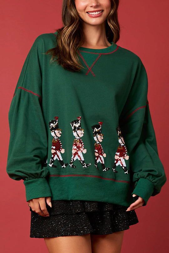Weihnachtssweatshirt Langarm Pailletten Rot