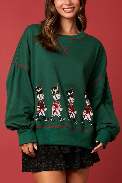 Weihnachtssweatshirt Langarm Pailletten Rot