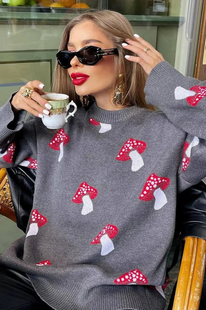 Winterpullover Pilz Muster Jacquard