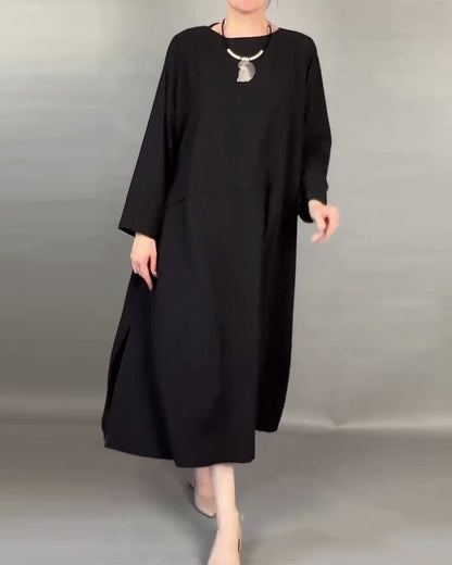Großes Damenkleid Einfarbig Mit Knöpfen
