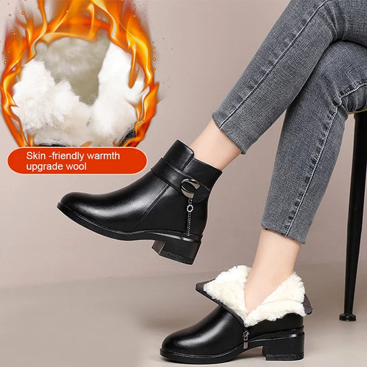 Damen Leder Stiefel Metall Schnalle Samt Optik - IdealeKleiden