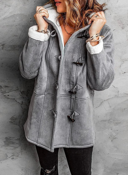 Winterjacke Damen Warm Kapuzenjacke Knöpfe