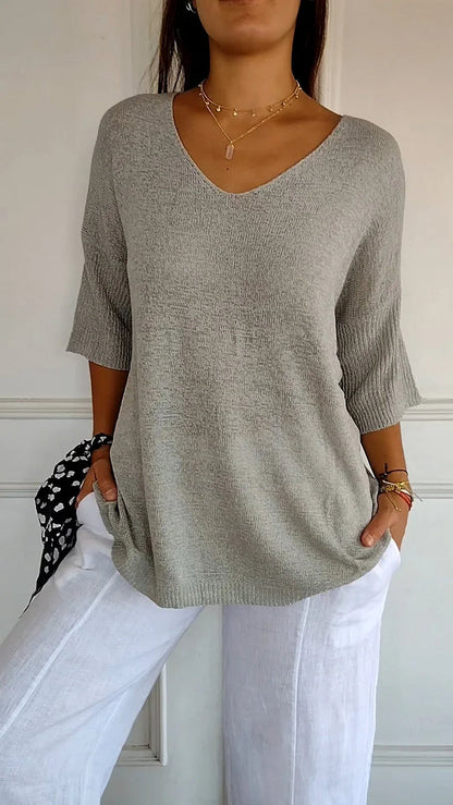 Damen Stricktop V-Ausschnitt Bequem Elegant