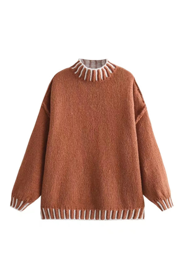 Gemütlicher Rollkragenpullover Farbblock Muster
