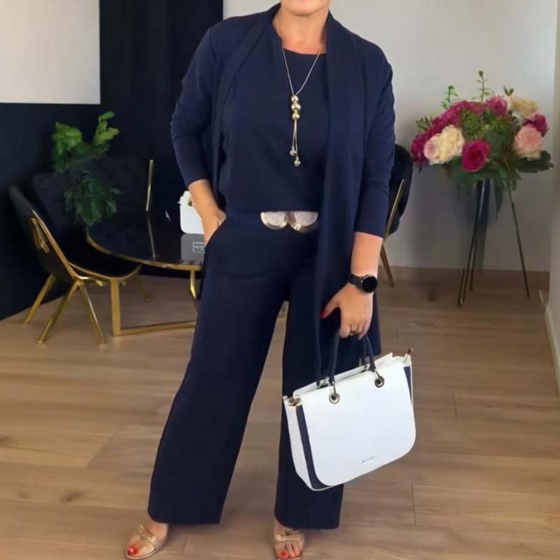 Stylisches 3-Teiliges Set: Langcardigan, Top und Hose Damen