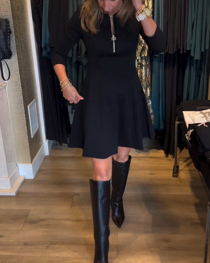 Elegantes Damenkleid Einfarbig Mit Reißverschluss - IdealeKleiden