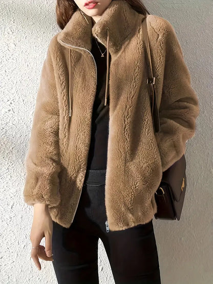Teddyjacke Oversized Weich Fleece Kragen - IdealeKleiden