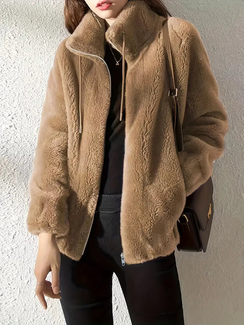 Oversized Fleecejacke Weich Hochschließend Lässig - IdealeKleiden