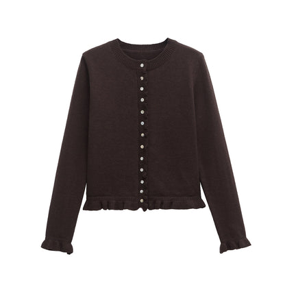 Stylischer Cardigan Damen Rüschen Knopfdesign - IdealeKleiden