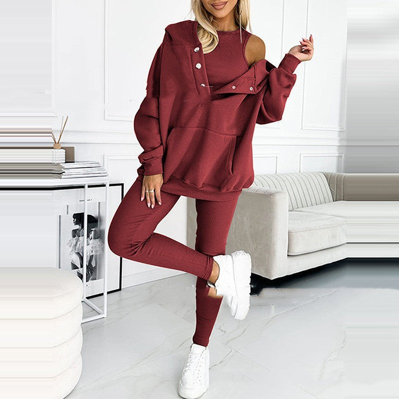 Damen Sportanzug 3-teilig Kapuzenpullover Slim Hose