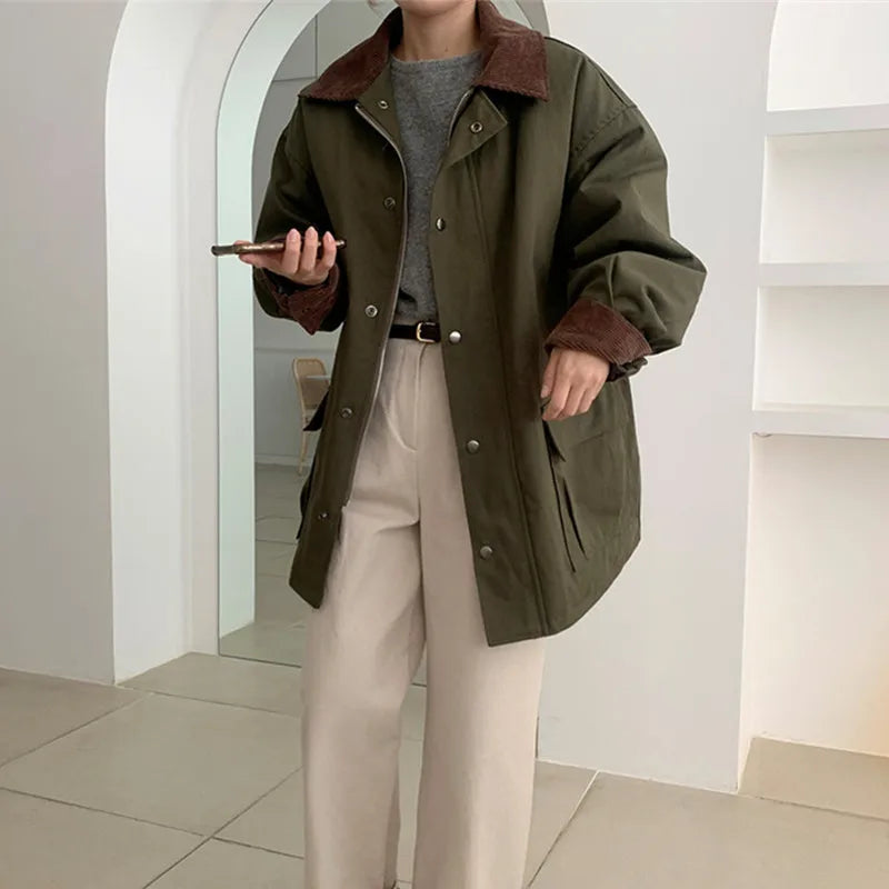 Stylische Damenjacke Vintage Look Große Taschen