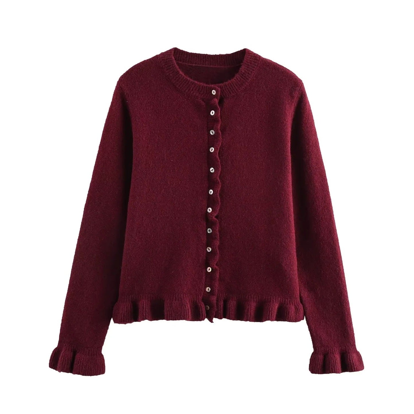 Stylischer Cardigan Damen Rüschen Knopfdesign