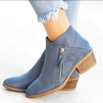 Modische Stiefel Damen Schnellverschluss Dicker Absatz Spitz
