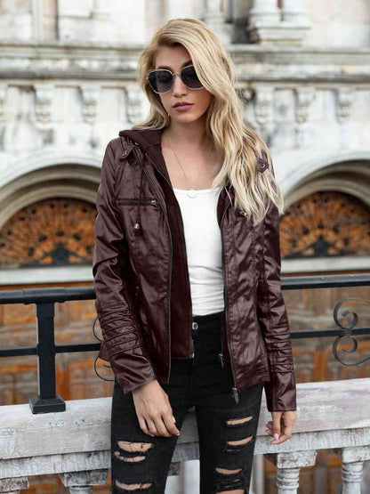 Stylische PU-Lederjacke Mit Kapuze