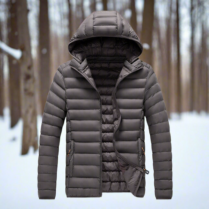 Daunenjacke Leicht Warm Steppdesign Abnehmbare Kapuze